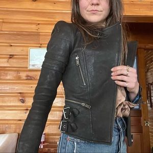 Wilfred Leather Jacket with Cobalt Lining